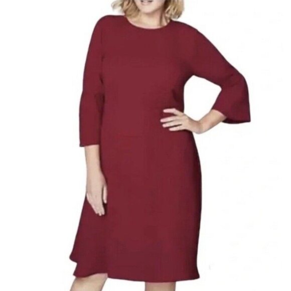 Womens J Jill Ponte Bell Sleeve Shift Dress With Pockets Cranberry Red Small - Picture 3 of 14